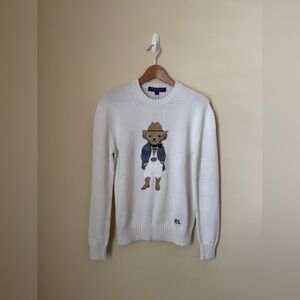 Ralph Lauren Purple Label New Hamptons Spring Polo Bear Silk Sweater White Small